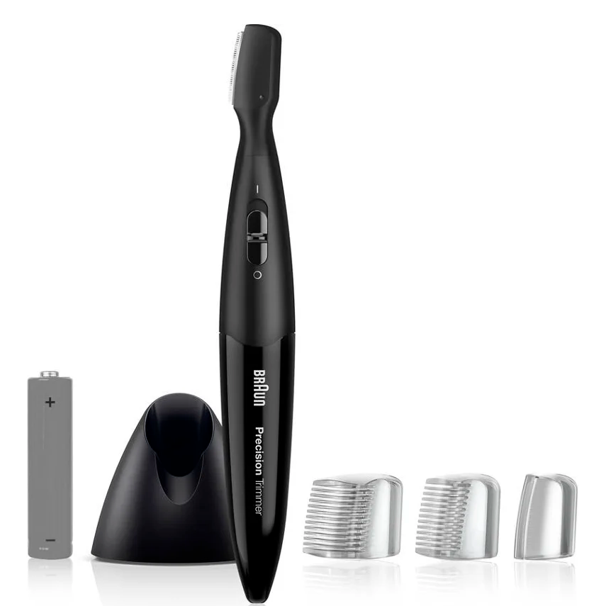 Aparelho de barbear elétrico preto Braun Precision Trimmer com acessórios e pilha