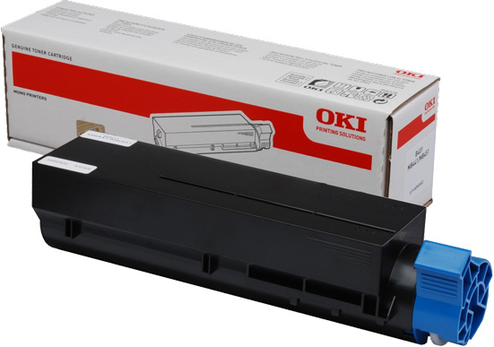 Cartucho de toner OKI preto com caixa branca e vermelha