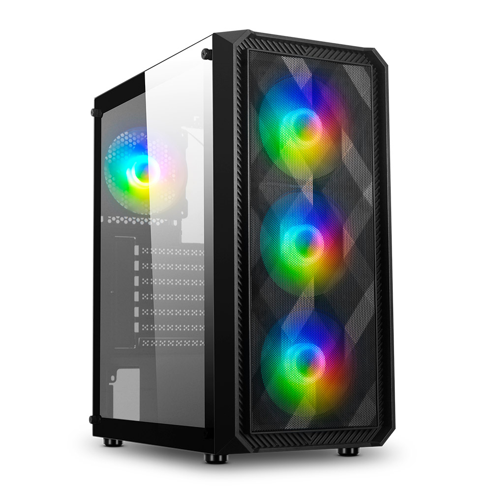 Gabinete de computador com ventoinhas RGB coloridas