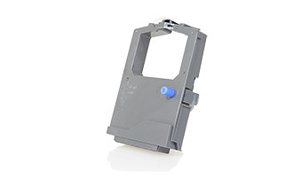 Fita para impressora de calculadora em plástico cinzento com botão azul