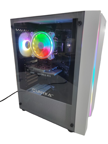 Computador desktop com ventoinhas LED coloridas e vidro lateral