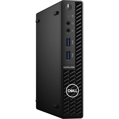 Mini PC desktop preto Dell OptiPlex 3080 com portas USB e entrada de áudio