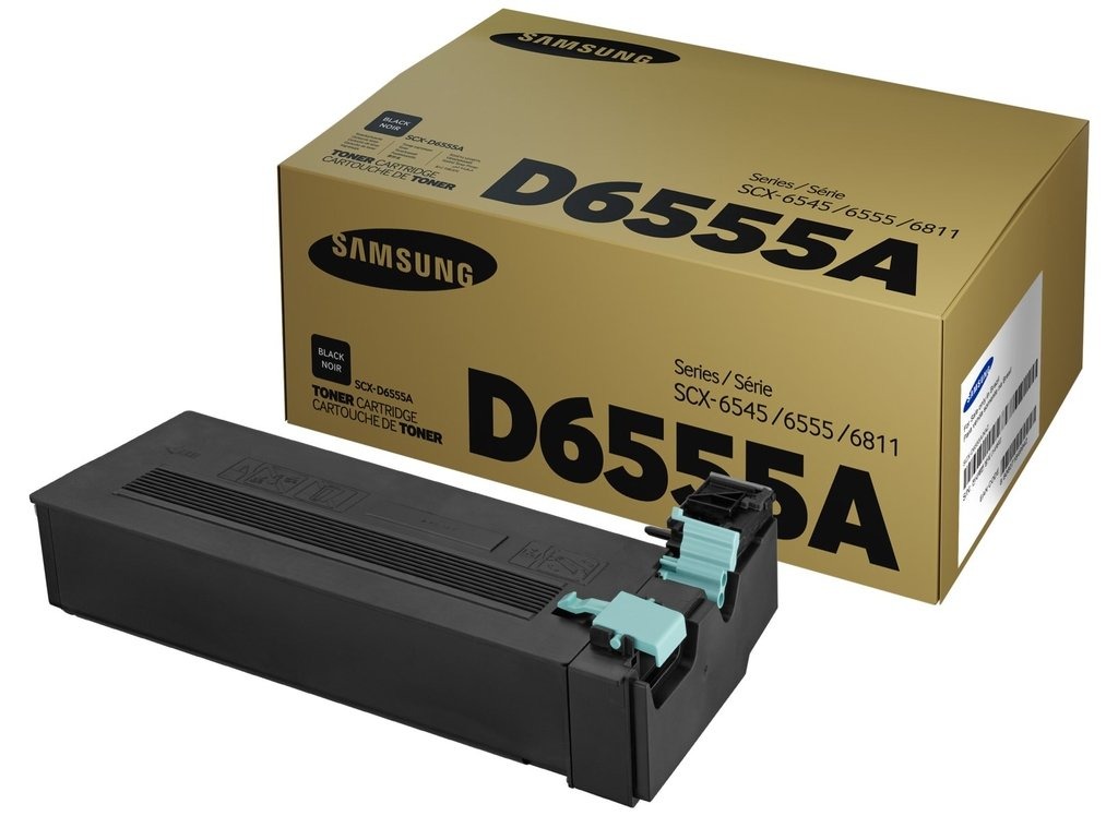 Cartucho de toner Samsung modelo D6555A com embalagem dourada e texto preto