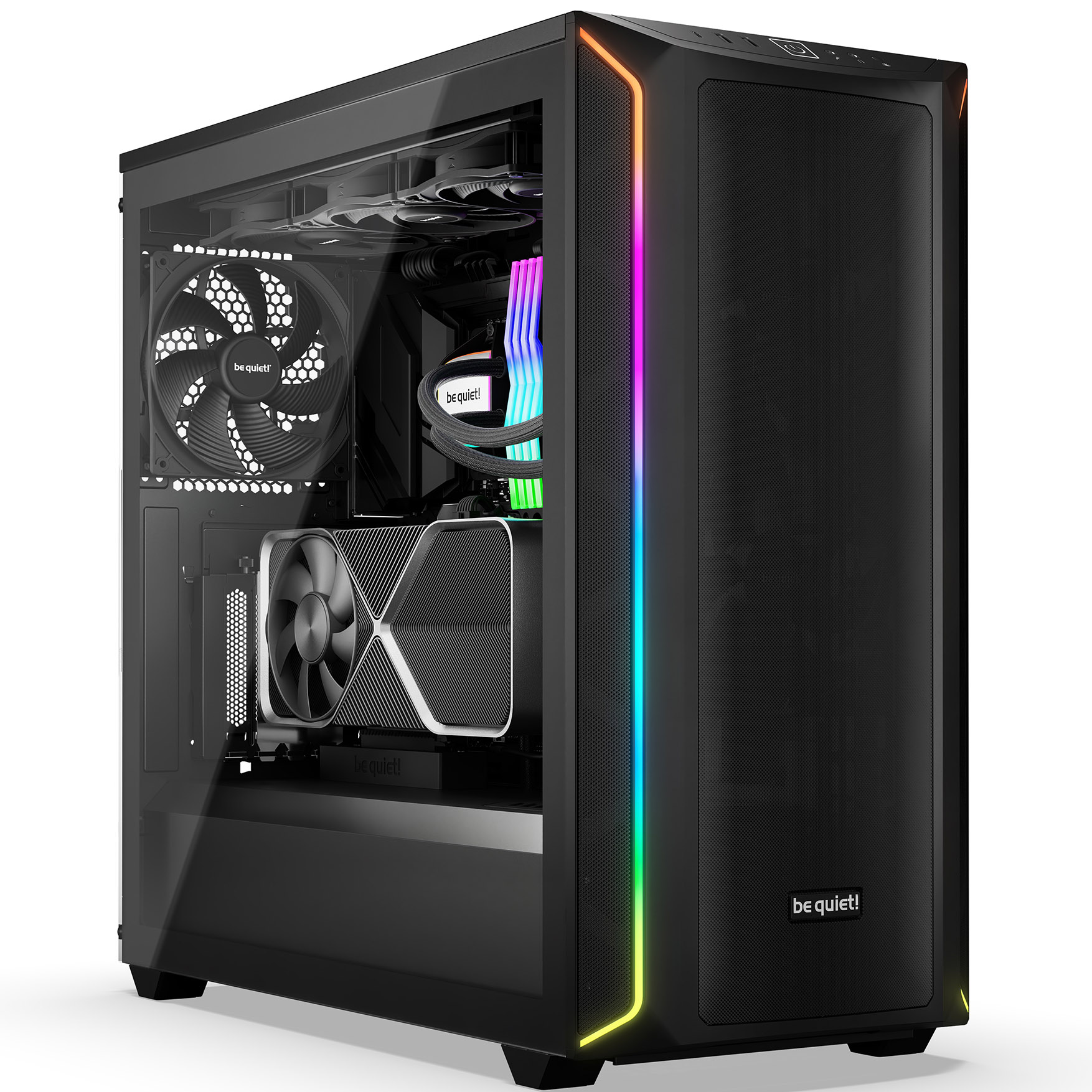 Computador de secretária preto com vidro temperado, cooler e iluminação LED multicolorida