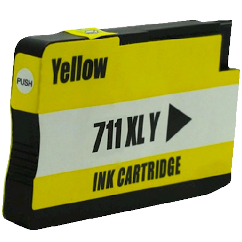 Cartucho de tinta amarela para impressora com etiqueta Yellow 711 XLY INK CARTRIDGE e botão PUSH