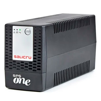 UPS preto Salicru SPS One com painel cinza prateado e indicadores LED