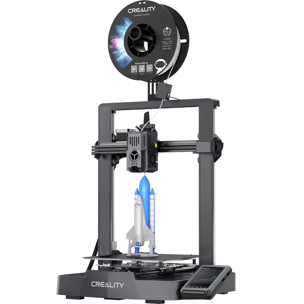 Impressora 3D CREALITY a imprimir um modelo de foguete
