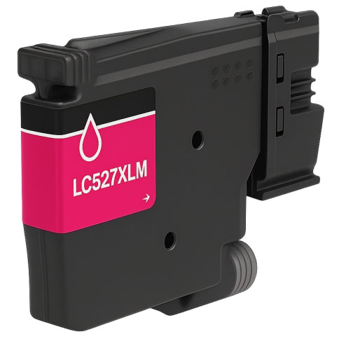 Cartucho de tinta preto com etiqueta rosa LC527XLM