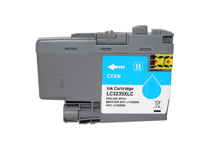 Cartucho de tinta cyan para impressora Brother com etiqueta azul e branca