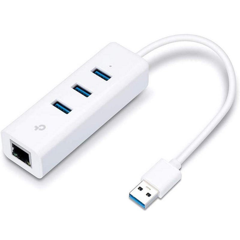 Hub USB branco com múltiplas portas e cabo USB