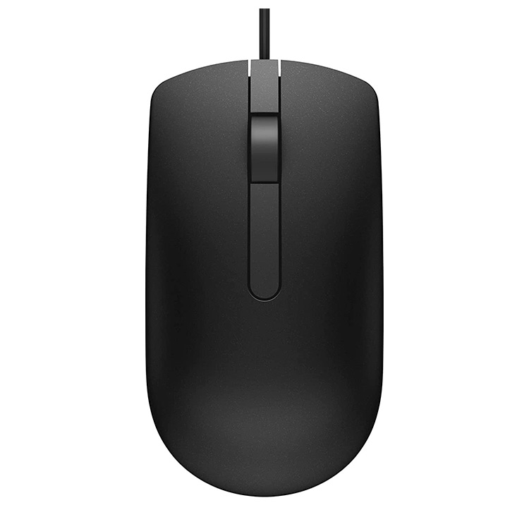 Rato de computador preto com cabo e botão de rolagem