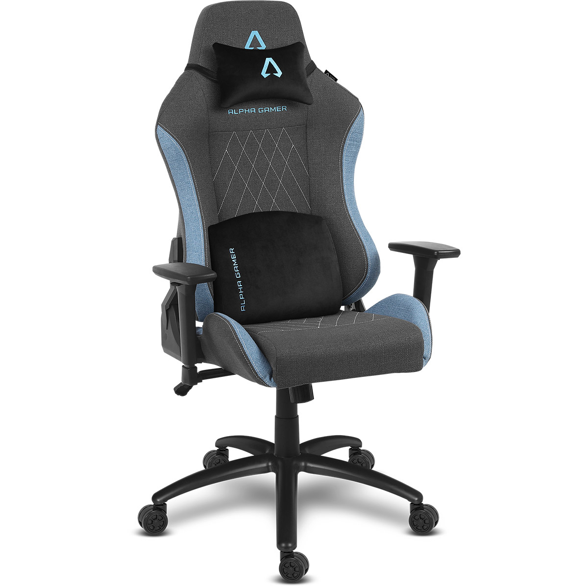 Cadeira de gaming ALPHA GAMER cinzento e azul com apoios de cabeça e lombar