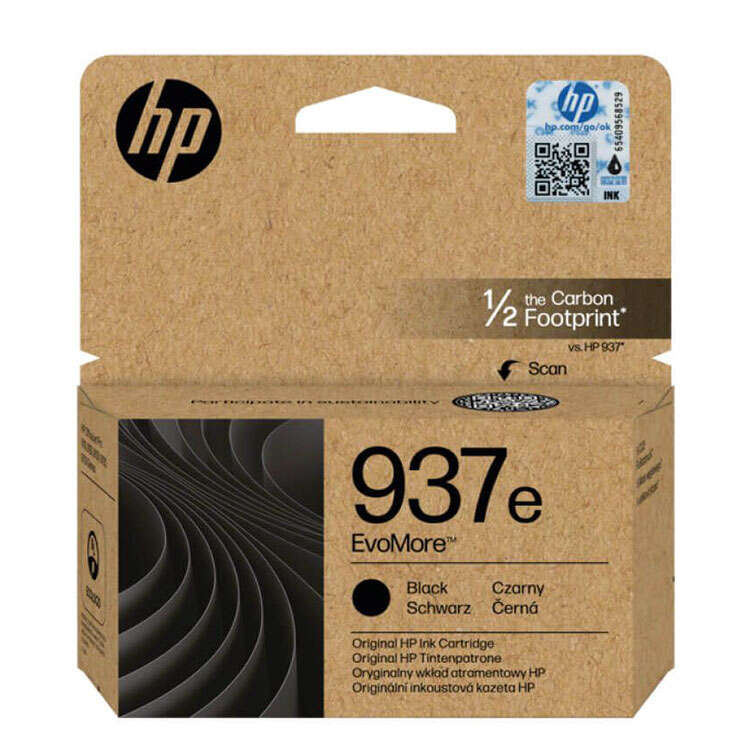 Embalaem de cartucho de tinta HP 937e preta em papel cartão castanho