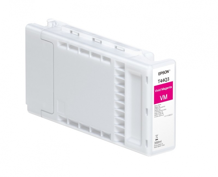 Cartucho de tinta Epson branco com etiqueta Vivid Magenta.
