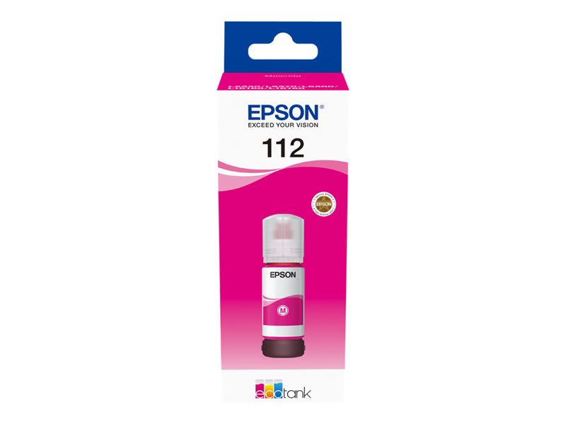 Cartucho de tinta Epson 112 magenta em embalagem rosa e branca