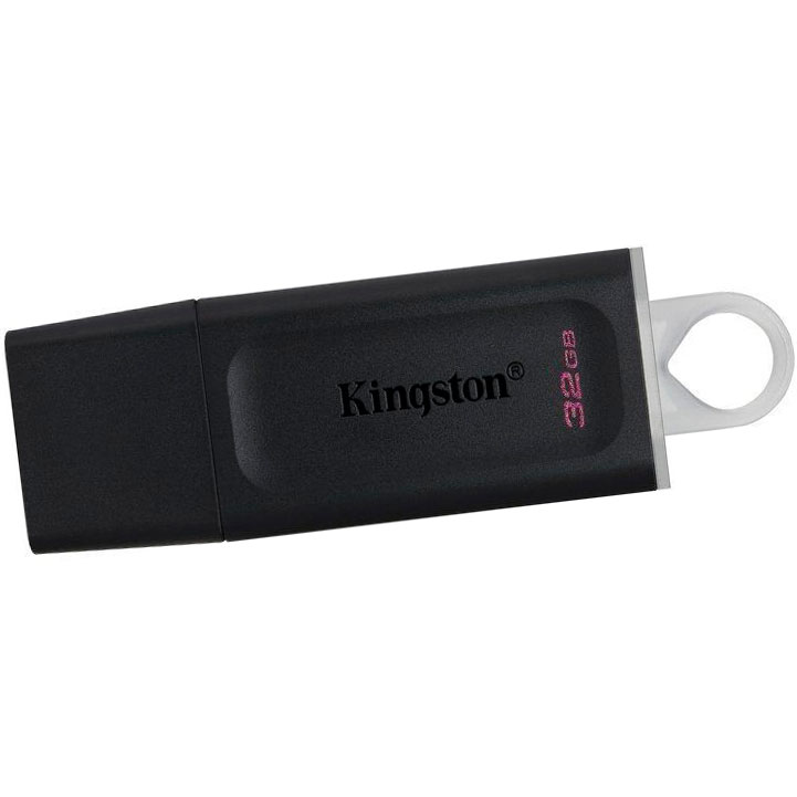 Pen USB preto Kingston com capacidade de 32GB e argola branca