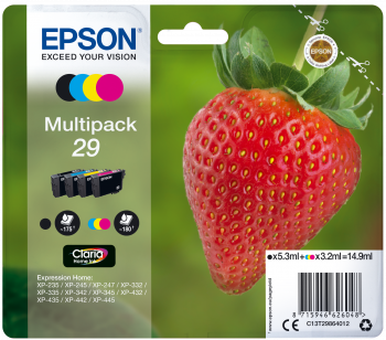 Embalagem multipack Epson 29 com tinteiros e design de morango