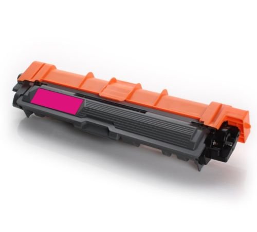 Cartucho de toner preto com tampa laranja e etiqueta rosa