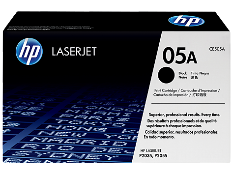 Embalagem preta e branca de cartucho de impressora HP LaserJet 05A CE505A.