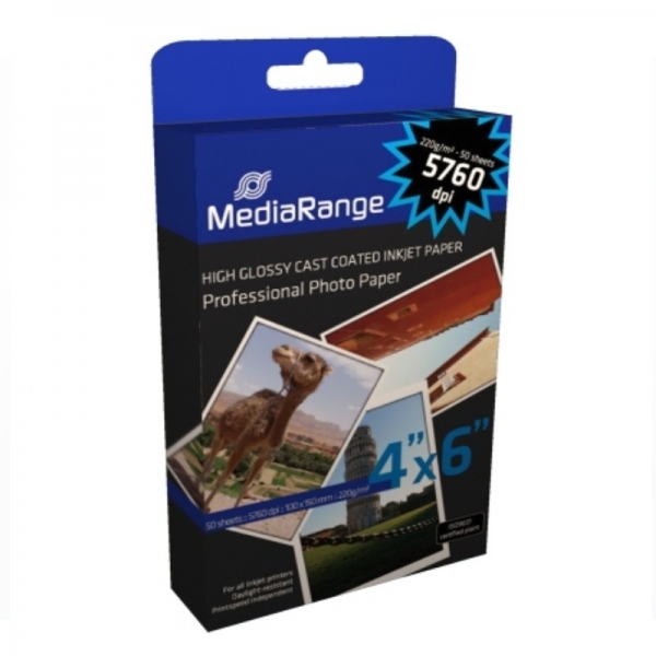 Caixa de papel fotográfico brilhante MediaRange 4x6 para impressoras inkjet
