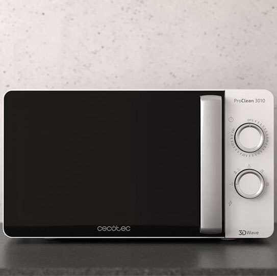 Micro-ondas Cecotec ProClean 3010 branco e preto com botões laterais