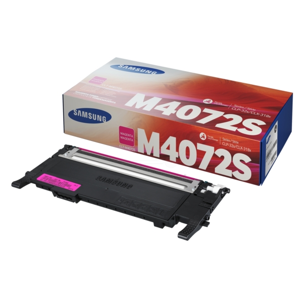 Toner Samsung M4072S magenta com caixa colorida e rótulo especificando modelo