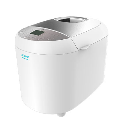 Máquina de fazer pão branca com tampo em inox e visor digital