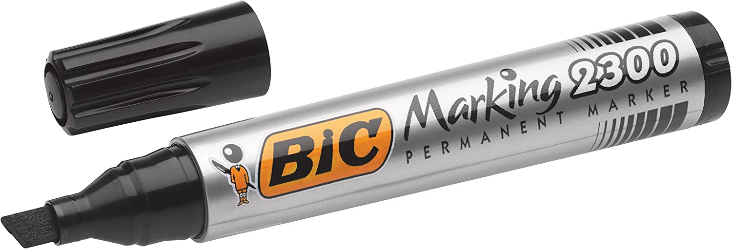 Marcador permanente BIC Marking 2300 com corpo prateado e tampa preta