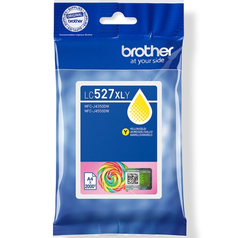 Embalagem azul de tinteiro amarelo Brother LC527XLY para impressoras MFC-J4350DW e MFC-J4550DW