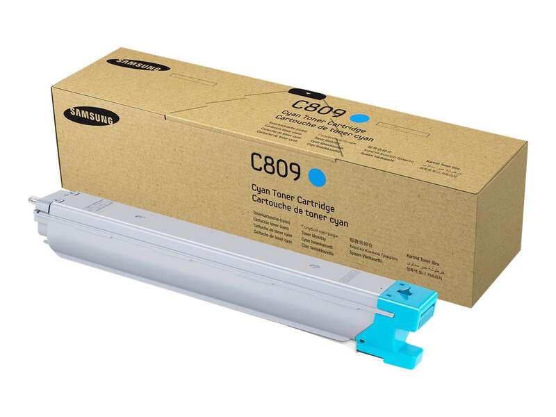 Cartucho de toner Samsung C809 em cor ciano com caixa de cartão