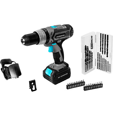 Furadeira/parafusadora DECOBATIX com bateria, carregador, clips e caixa de brocas