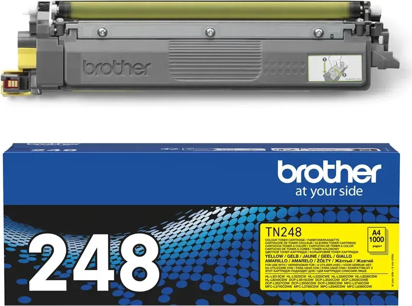 Cartucho de toner Brother TN-248 amarelo com embalagem azul preta
