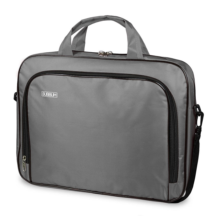 Mala de transporte cinza com fechos e alças pretas e logo SUBBLM.