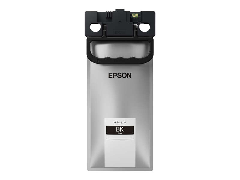 Recipiente de tinta preta Epson com etiqueta e conector.
