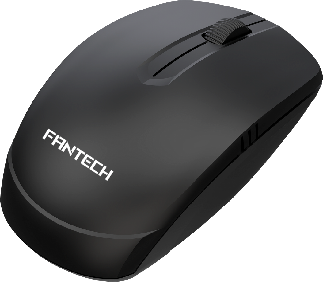Rato de computador preto com scroll roda tátil e texto FANTECH branco