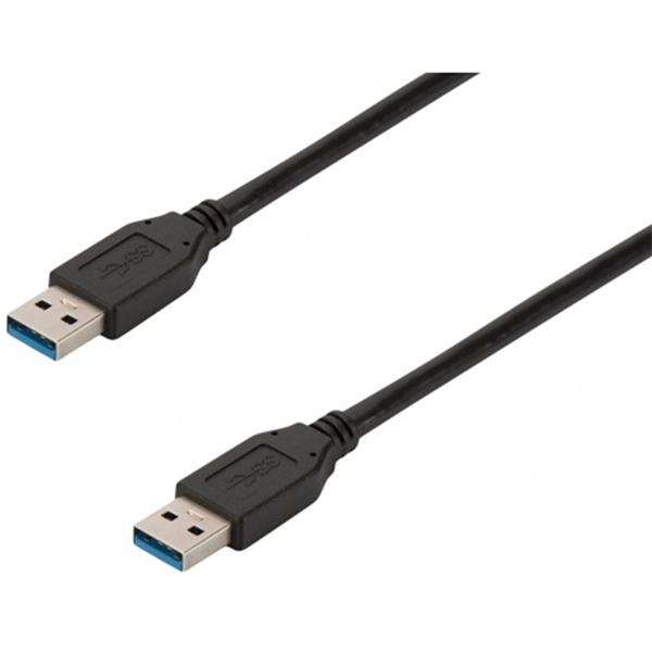 Cabo USB tipo A a tipo A com conectores pretos e ponta azul