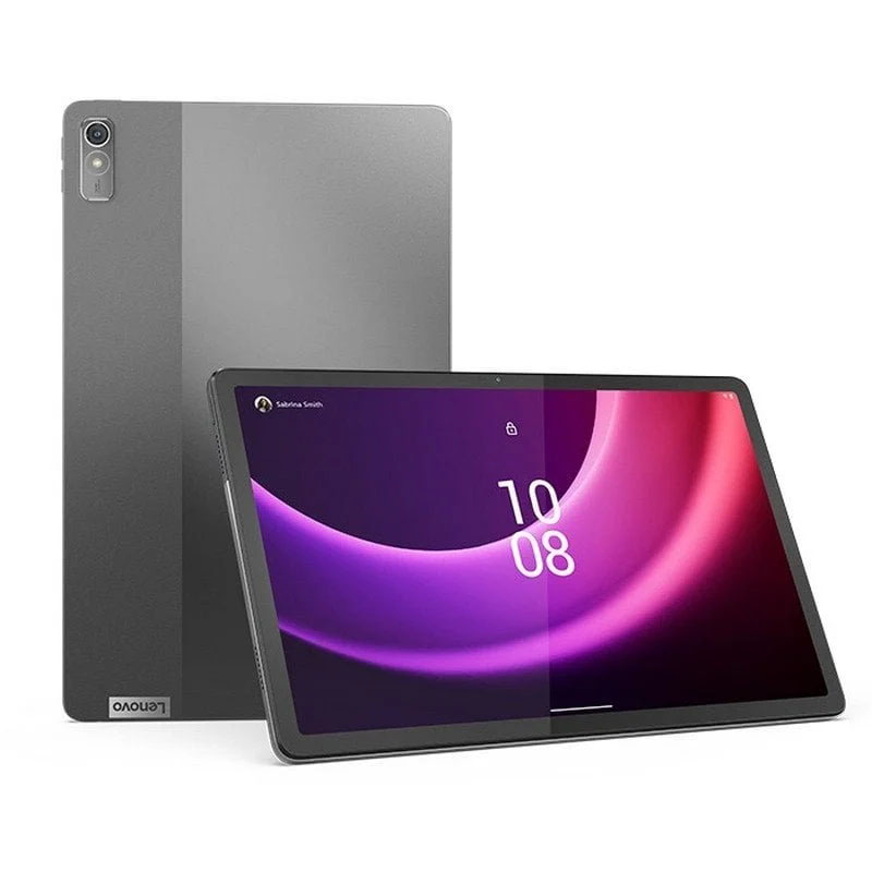 Tablet Lenovo cinzento com ecrã colorido e câmara traseira