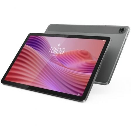 Tablet cinza com ecrã grande e imagem rosa e roxo