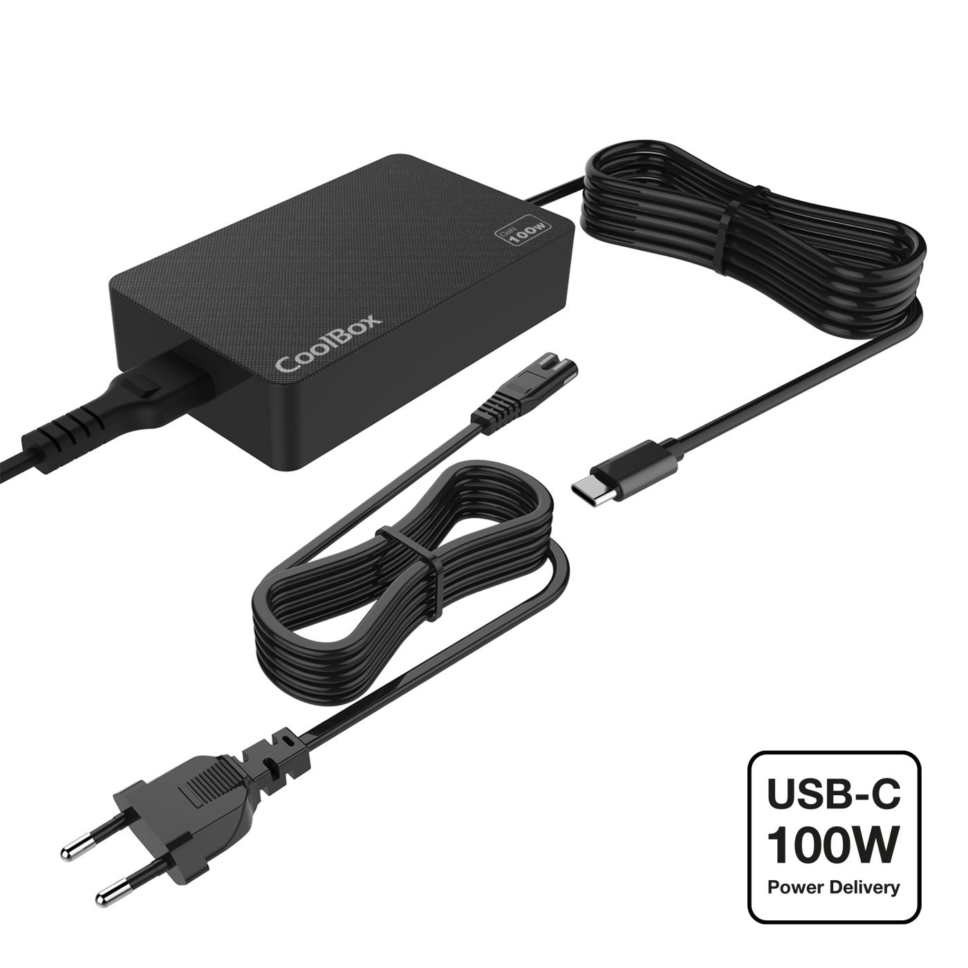 Carregador USB-C preto CoolBox 100W com cabos