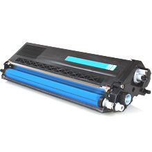 Toner de impressora preto com cilindro azul em fundo branco