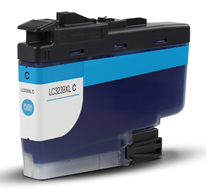 Cartucho de tinta ciano para impressora com etiqueta azul e branca