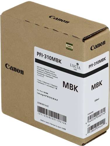 Embalagem de tinteiro preto fosco Canon PFI-310MBK para impressora, 330ml