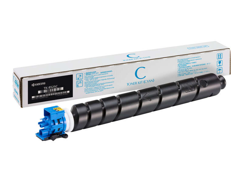 Kit de toner ciano KYOCERA TK-8525C com embalagem branca e azul