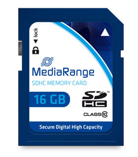 Cartão de memória SDHC MediaRange azul e branco 16 GB