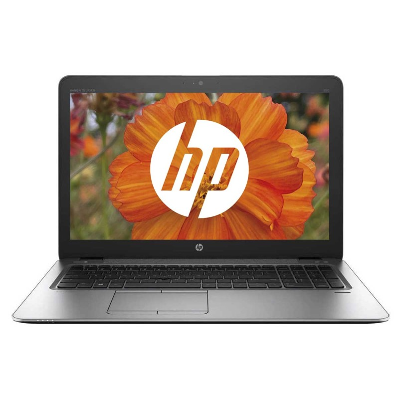 Computador portátil HP com ecrã a mostrar flor laranja