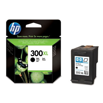 Cartucho de tinta HP 300XL preto com embalagem e produto