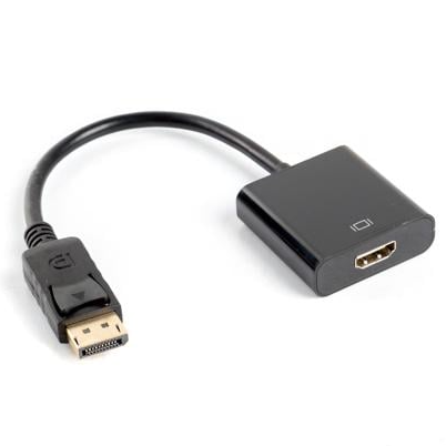 Adaptador DisplayPort para HDMI preto com cabo curto