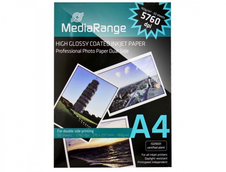 Pack de papel fotográfico brilhante MediaRange A4 50 folhas