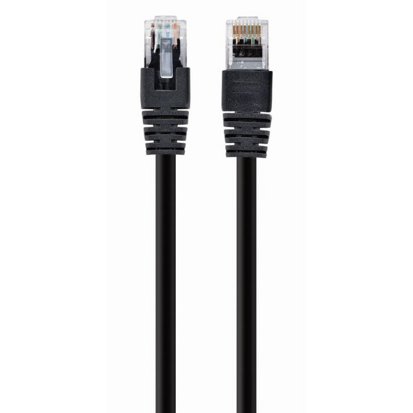 Cabo de rede Ethernet preto com conectores RJ45