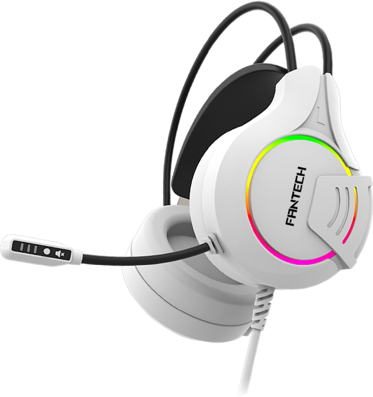 Auricular gaming branco com microfone ajustável e luz LED RGB